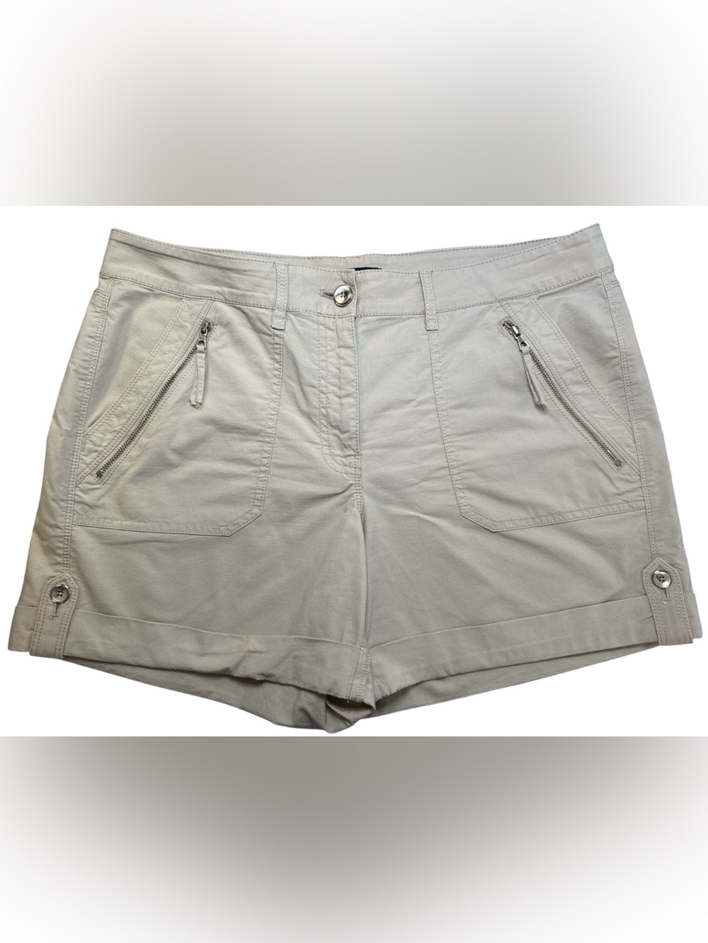 White House Black Market Light Beige Zip-Pocket Bermuda Shorts